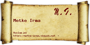 Metke Irma névjegykártya